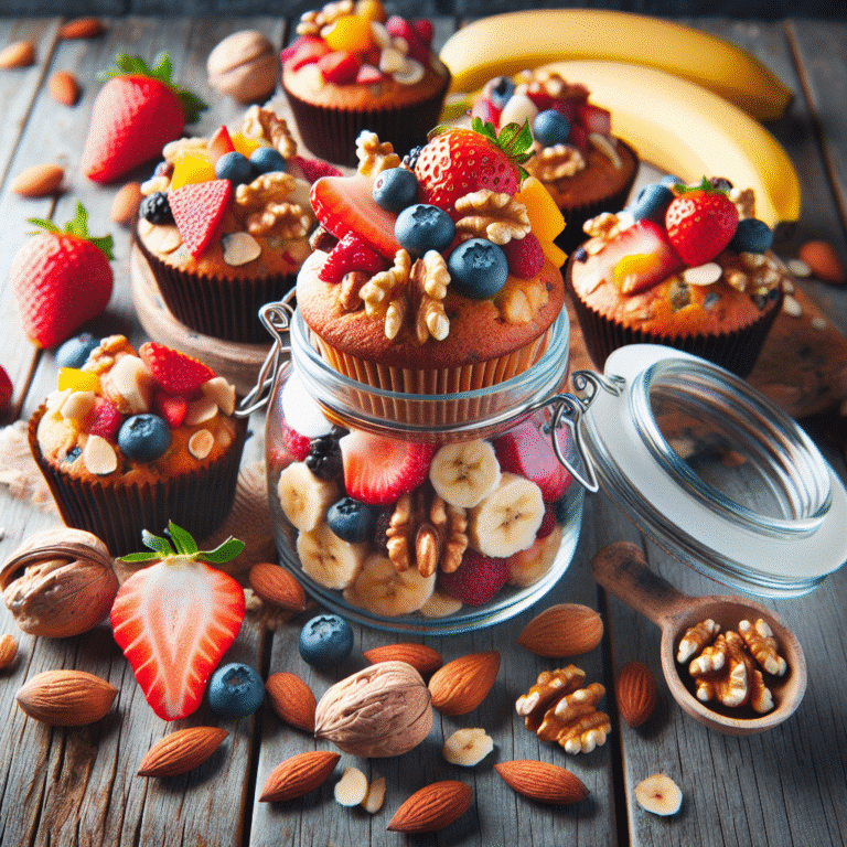 vegan breakfast muffins with nuts and fruits in a jar