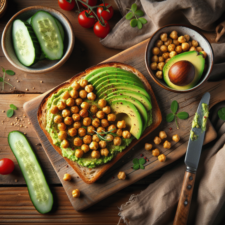vegan avocado toast with roasted chickpeas