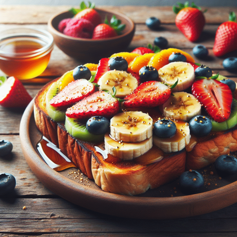 sweet vegan toasts with fruit and maple syrup