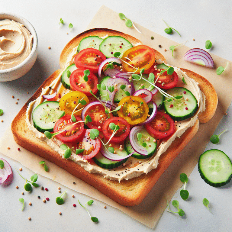 10 minute hummus and veggie toast recipe